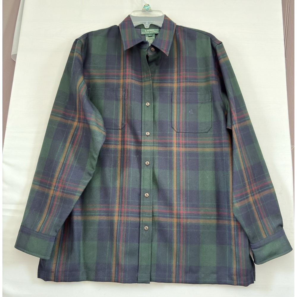 Lauren Ralph Lauren Women Worsted Wool Plaid Button Down Tartan Large
